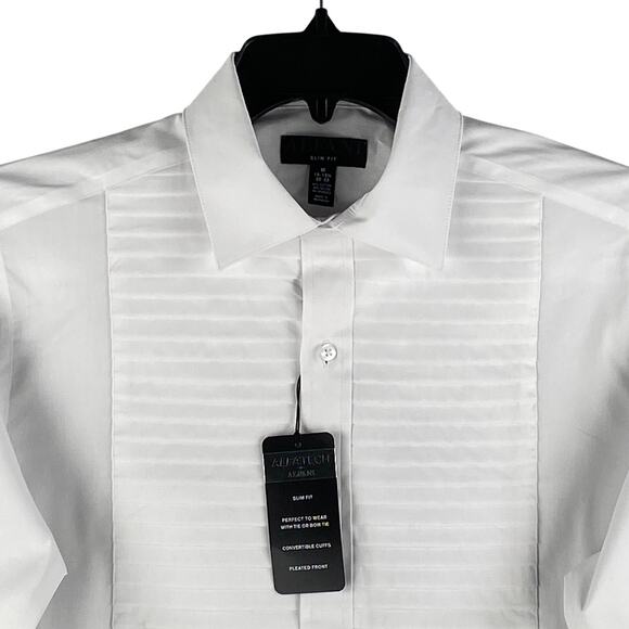 Alfani Dress Shirt Men's Medium 15-15.5 34/35 Pleated Panel Slim Fit White NEW - Picture 3 of 14